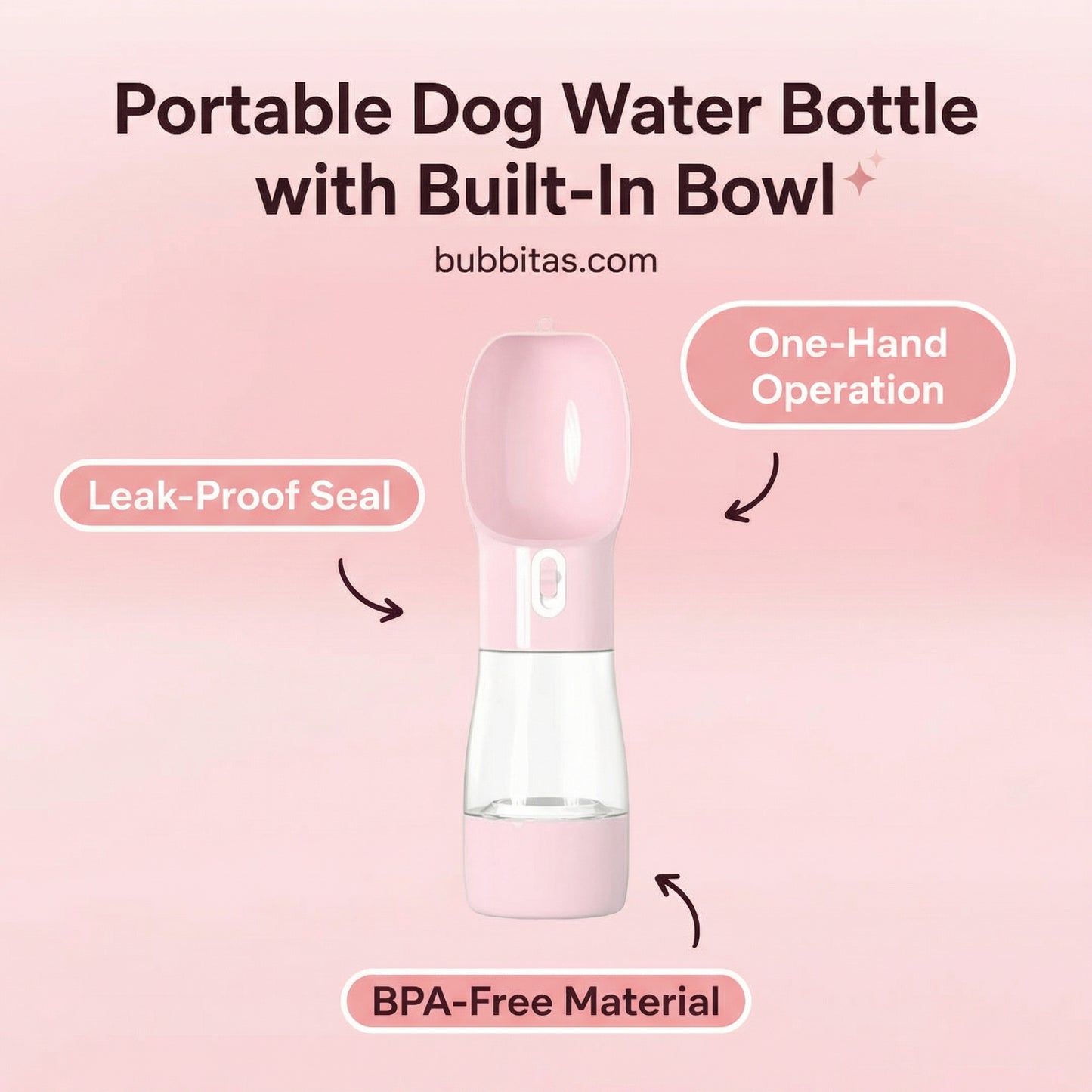 Portable Dog Water Bottle with Built-In Bowl