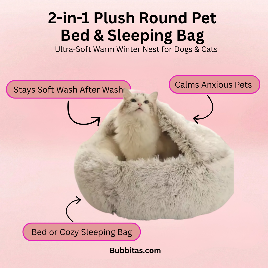 2-in-1 Plush Round Pet Bed & Sleeping Bag